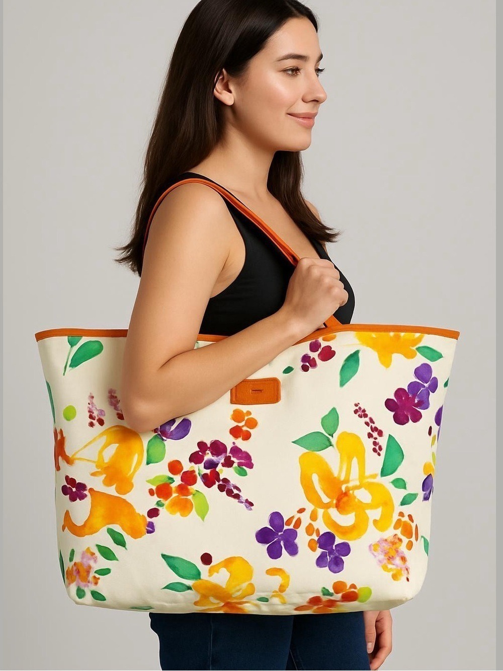 JIM THOMPSON large floral canvas tote bag satchel fully lined interior pocket